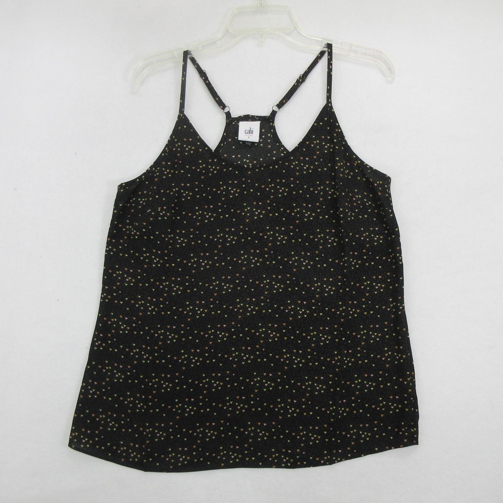 CAbi Women's Tank Top S Hearts Cami Spaghetti Strap Black Heart Print New